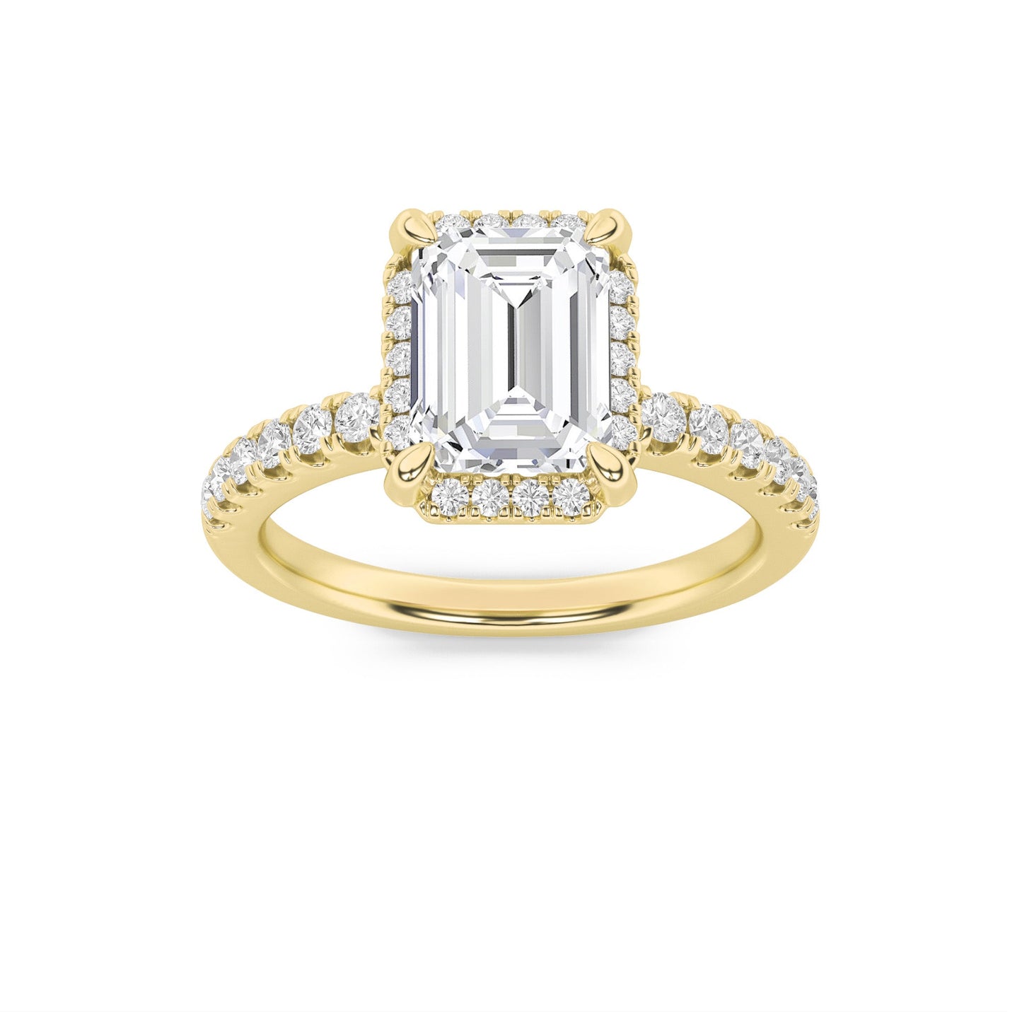 2Cttw Emerald Shaped Lab Grown Diamond (F/VS) HaloAccented Engagement Ring in 14K Gold