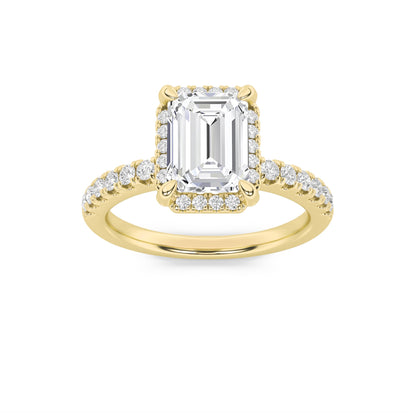 2Cttw Emerald Shaped Lab Grown Diamond (F/VS) HaloAccented Engagement Ring in 14K Gold