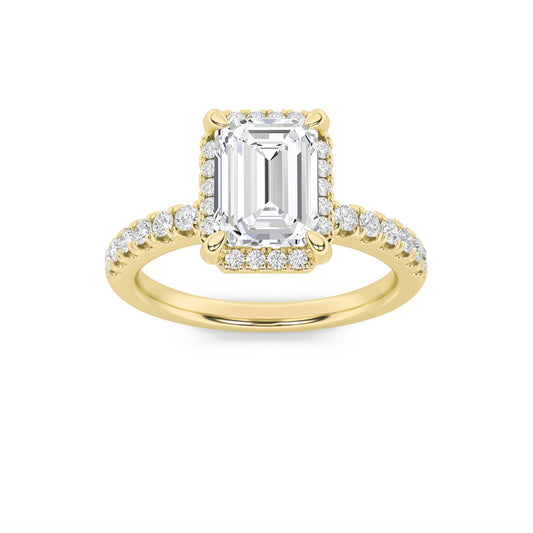 2Cttw Emerald Shaped Lab Grown Diamond (F/VS) HaloAccented Engagement Ring in 14K Gold