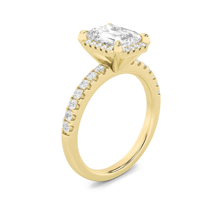 2Cttw Emerald Shaped Lab Grown Diamond (F/VS) HaloAccented Engagement Ring in 14K Gold