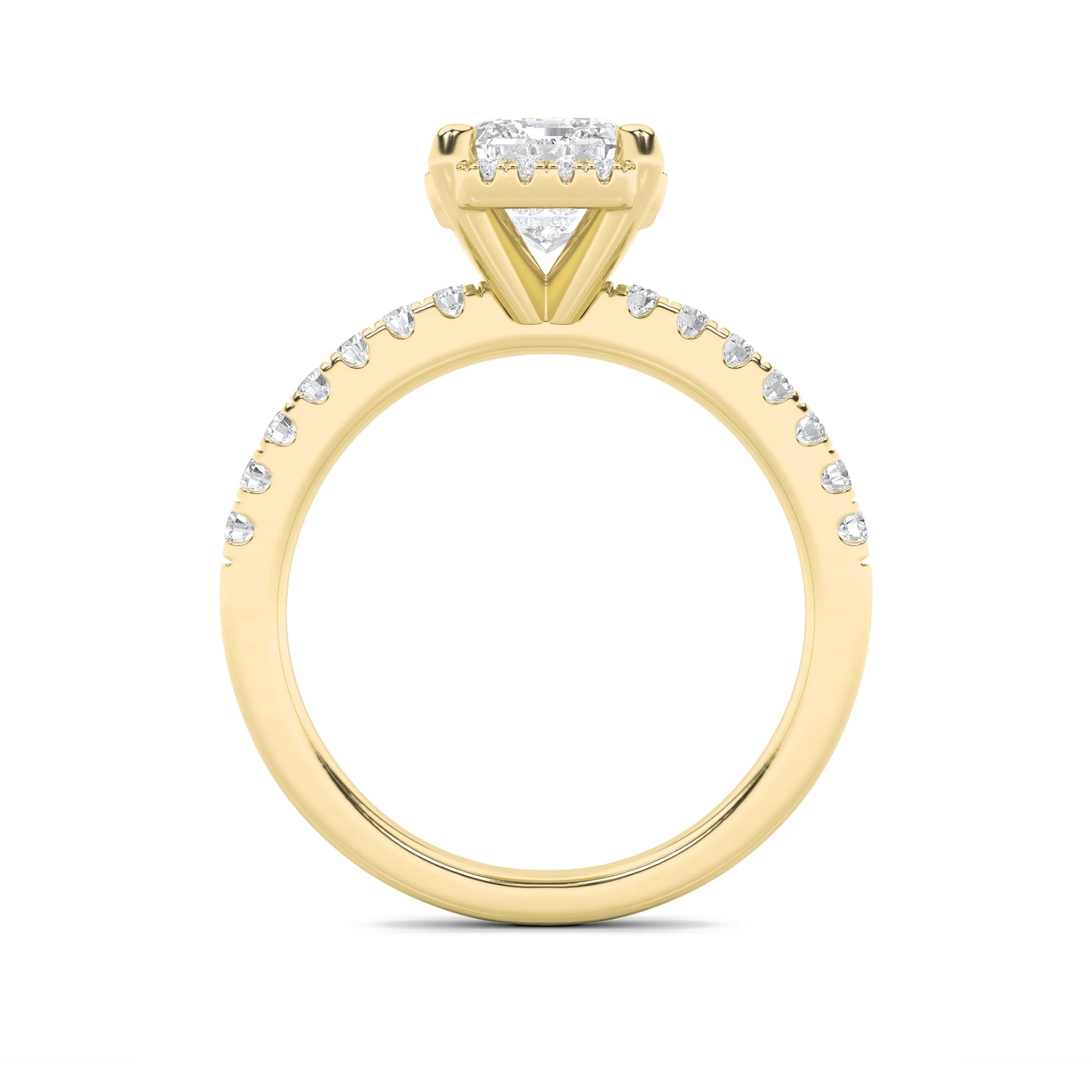 2Cttw Emerald Shaped Lab Grown Diamond (F/VS) HaloAccented Engagement Ring in 14K Gold