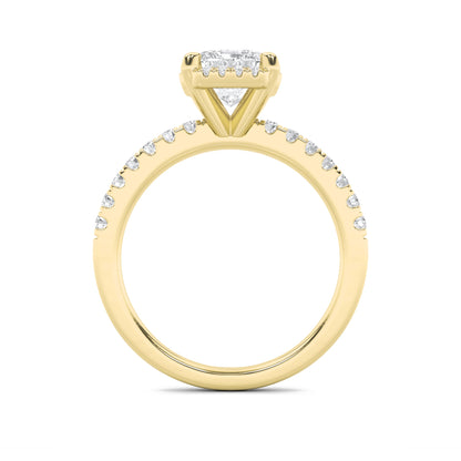 2Cttw Emerald Shaped Lab Grown Diamond (F/VS) HaloAccented Engagement Ring in 14K Gold