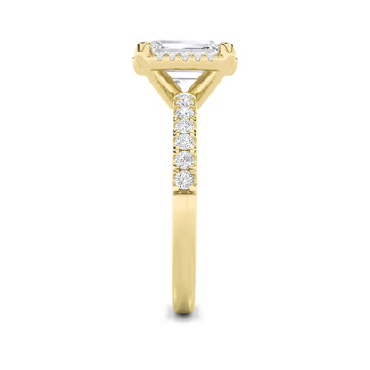 2Cttw Emerald Shaped Lab Grown Diamond (F/VS) HaloAccented Engagement Ring in 14K Gold