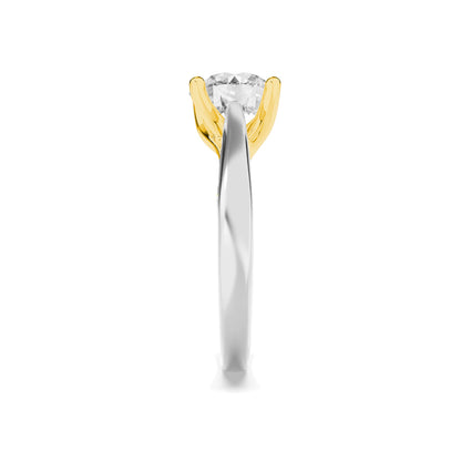 3Cttw Round Shaped Lab Grown Diamond (F/VS) Two Tone Cathedral Shank Engagement Ring in 14K Gold
