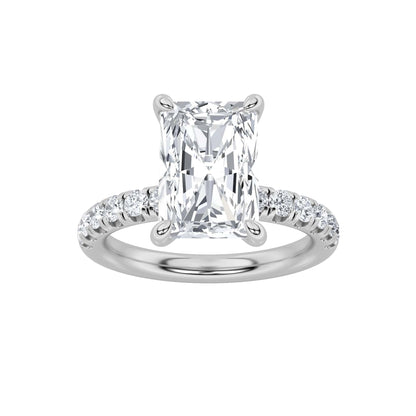 2Cttw Radiant Shaped Lab Grown Diamond (F/VS) Hidden Halo Accented Ring in 14K Gold
