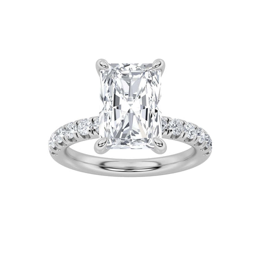2Cttw Radiant Shaped Lab Grown Diamond (F/VS) Hidden Halo Accented Ring in 14K Gold