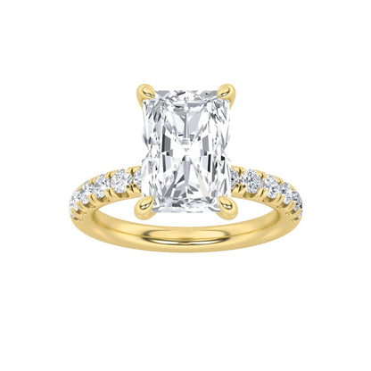 2Cttw Radiant Shaped Lab Grown Diamond (F/VS) Hidden Halo Accented Ring in 14K Gold