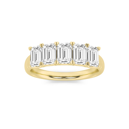 2Cttw Emerald Shaped Lab Grown Diamond (F/VS) Five Stone Band Ring in 14K Gold
