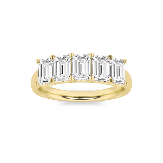 2Cttw Emerald Shaped Lab Grown Diamond (F/VS) Five Stone Band Ring in 14K Gold