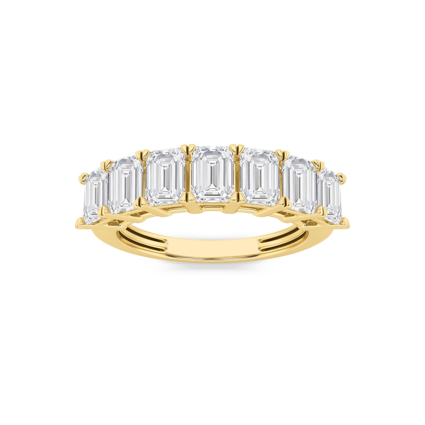 2Cttw Emerald Shaped Lab Grown Diamond (F/VS) Seven Stone Band Ring in 14K Gold