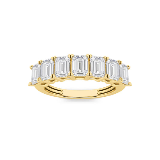 2Cttw Emerald Shaped Lab Grown Diamond (F/VS) Seven Stone Band Ring in 14K Gold