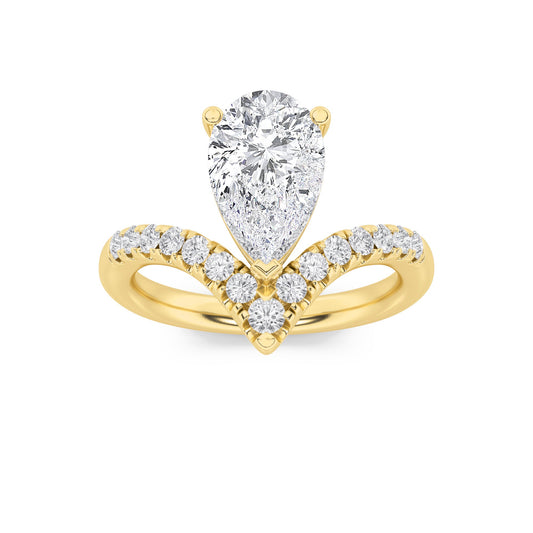 2Cttw Pear Shaped Lab Grown Diamond (F/VS) Accented Solitaire Fancy Engagement Ring in 14K Gold
