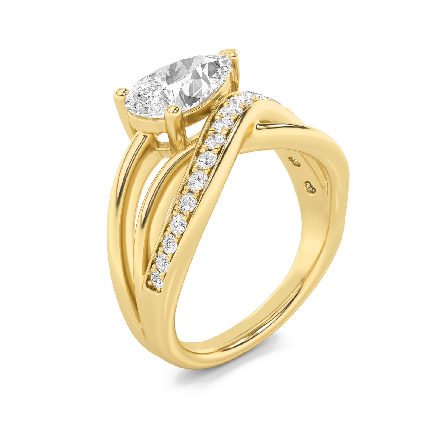 2Cttw Pear Shaped Lab Grown Diamond (F/VS) Fashion Accented Engagement Ring in 14K Gold