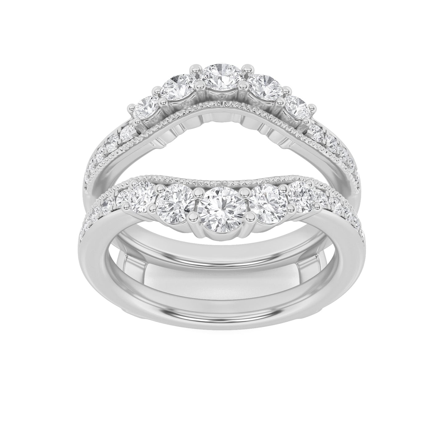 1Cttw Round Shaped Lab Grown Diamond (F/VS) Insert Jacket Ring in 14K Gold