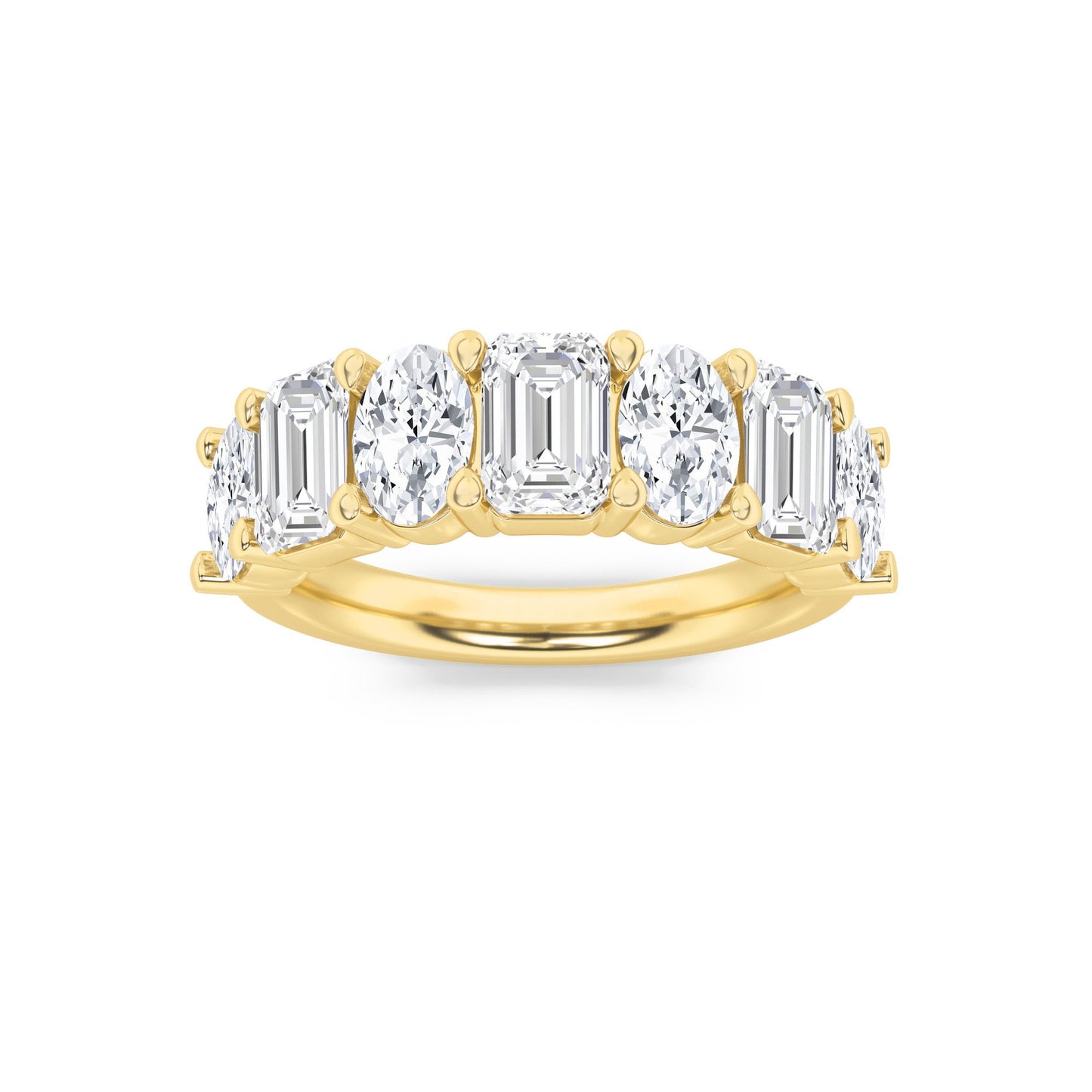 3Cttw Emerald Shaped Lab Grown Diamond (F/VS) Seven Stone Band Ring in 14K Gold