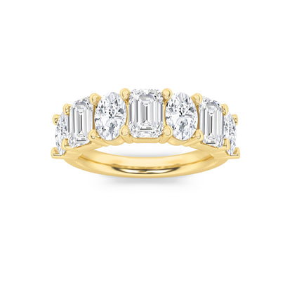 3Cttw Emerald Shaped Lab Grown Diamond (F/VS) Seven Stone Band Ring in 14K Gold