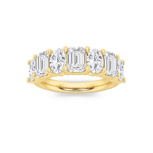 3Cttw Emerald Shaped Lab Grown Diamond (F/VS) Seven Stone Band Ring in 14K Gold
