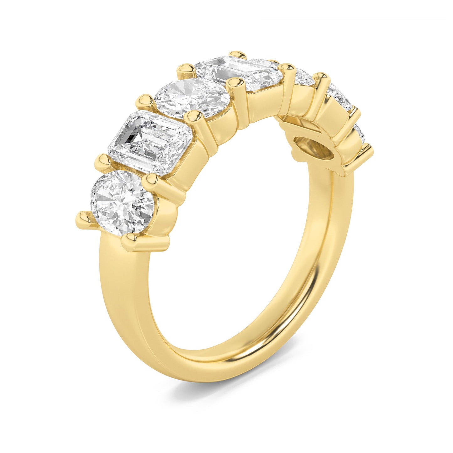 3Cttw Emerald Shaped Lab Grown Diamond (F/VS) Seven Stone Band Ring in 14K Gold