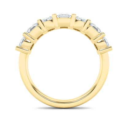 3Cttw Emerald Shaped Lab Grown Diamond (F/VS) Seven Stone Band Ring in 14K Gold