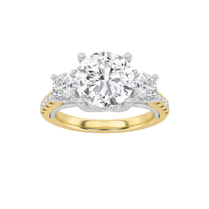3Cttw Round Shaped Lab Grown Diamond (F/VS) Accented Three Stone Ring in 14K Gold