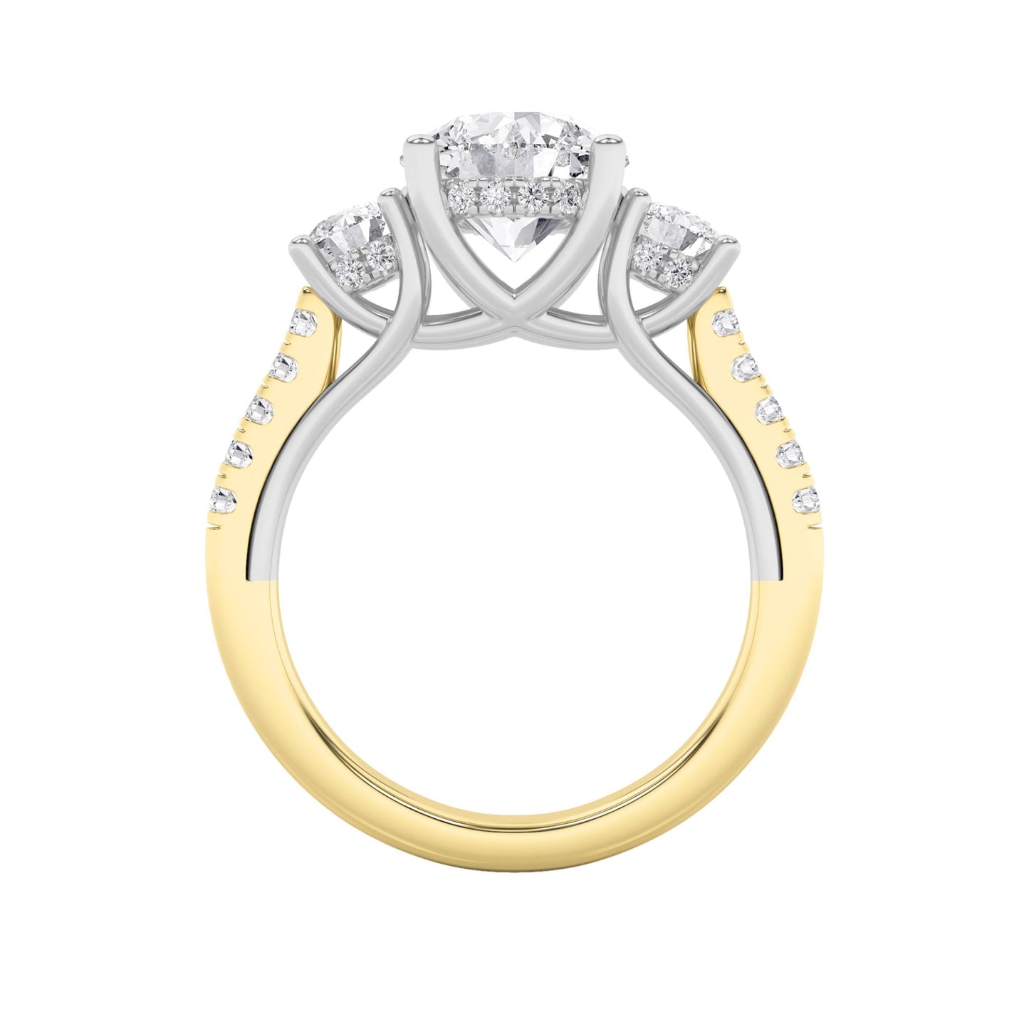 3Cttw Round Shaped Lab Grown Diamond (F/VS) Accented Three Stone Ring in 14K Gold
