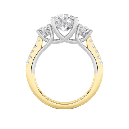 3Cttw Round Shaped Lab Grown Diamond (F/VS) Accented Three Stone Ring in 14K Gold