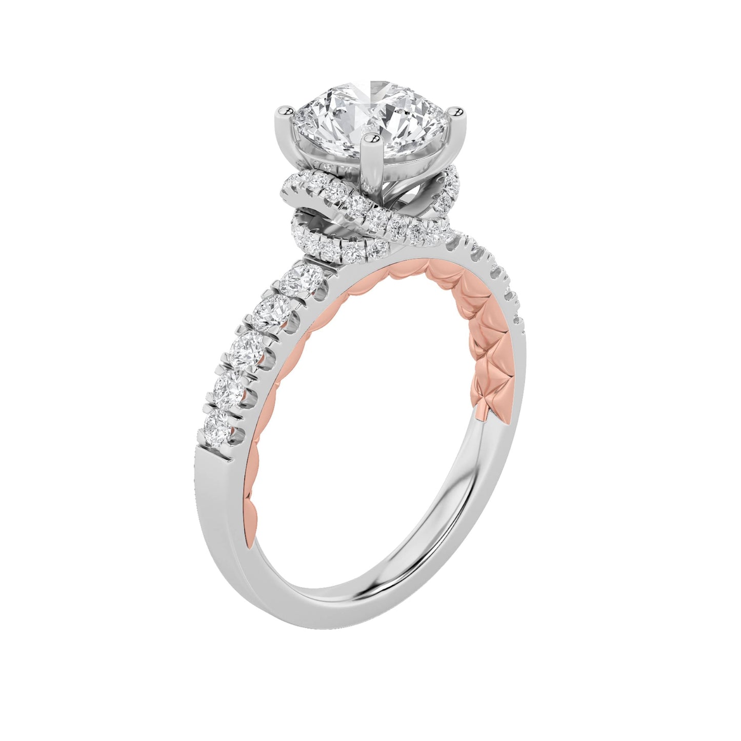 2Cttw Round Shaped Lab Grown Diamond (F/VS) Two Tone Accented Fancy Engagement Ring in 14K Gold