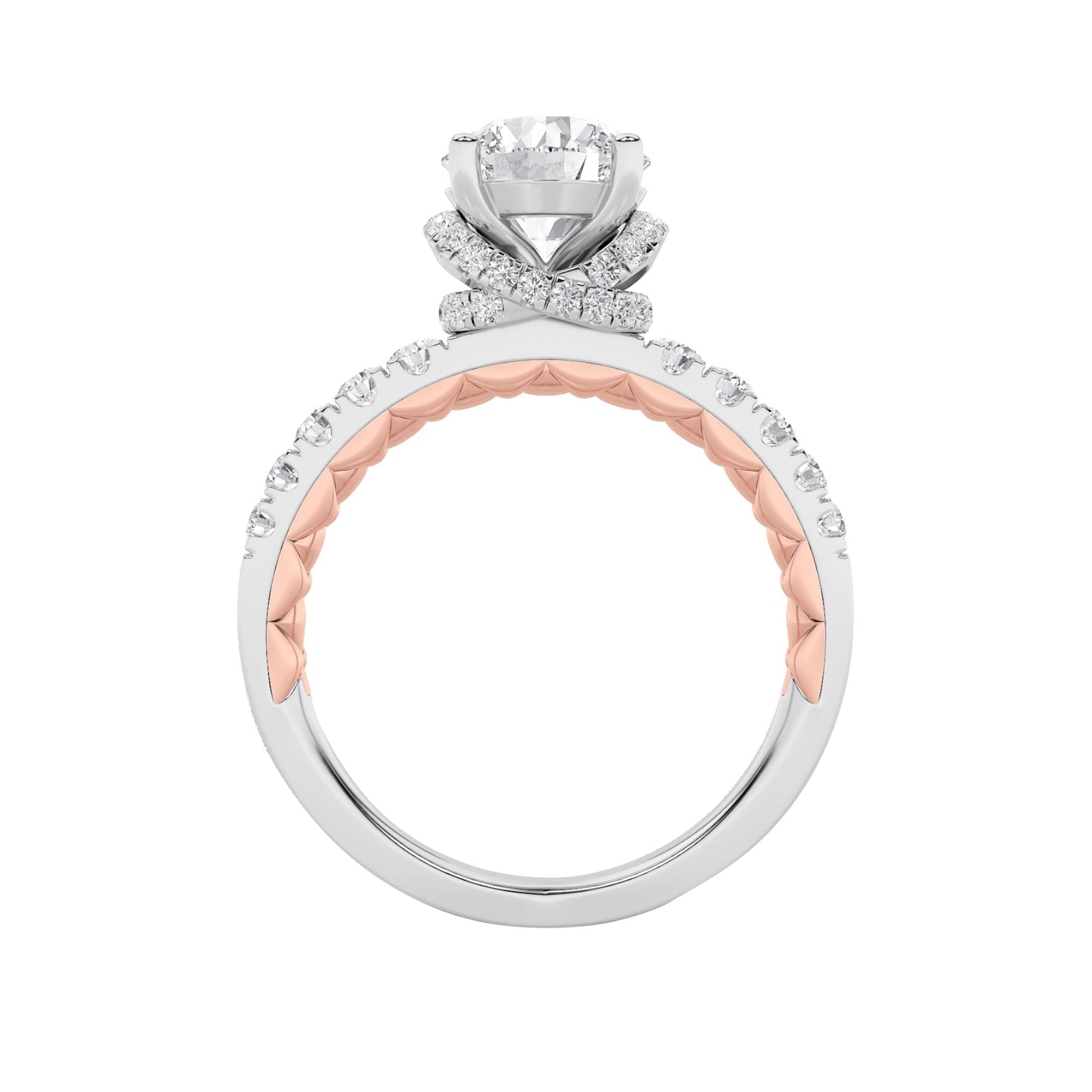 2Cttw Round Shaped Lab Grown Diamond (F/VS) Two Tone Accented Fancy Engagement Ring in 14K Gold