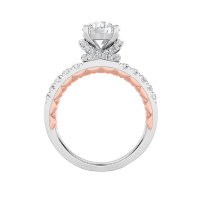 2Cttw Round Shaped Lab Grown Diamond (F/VS) Two Tone Accented Fancy Engagement Ring in 14K Gold