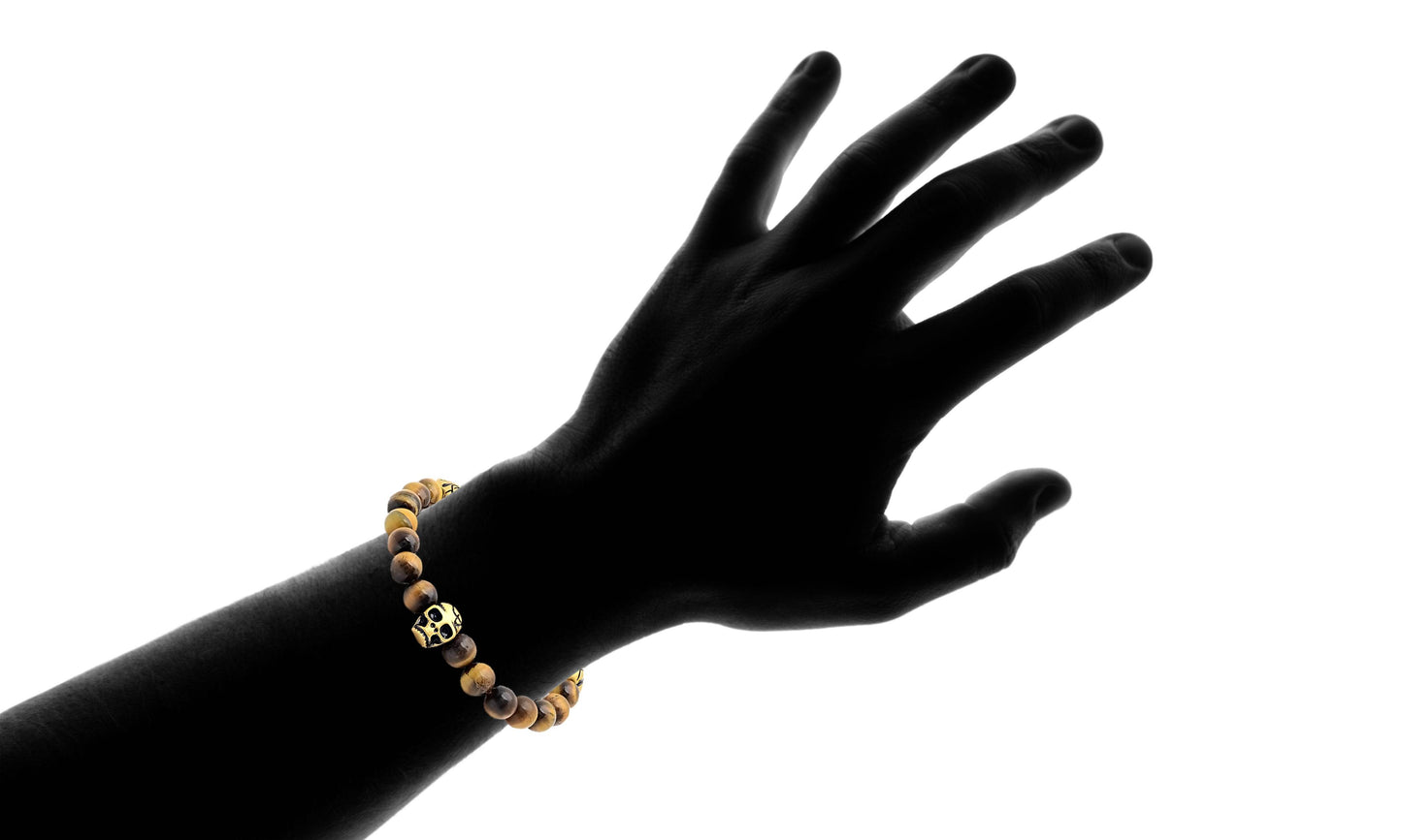 Tiger Eye + Antiqued Skull Stretch Bracelet
