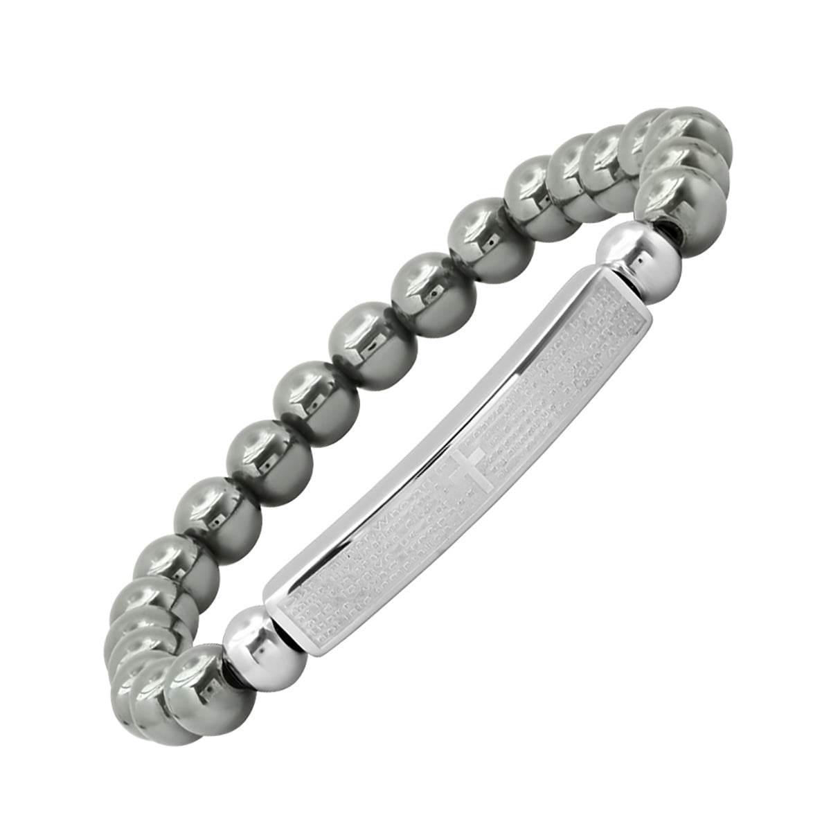Lord's Prayer Hematite Beaded Stretch Bracelet