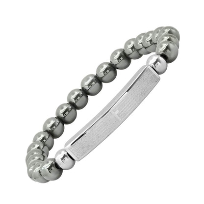 Lord's Prayer Hematite Beaded Stretch Bracelet