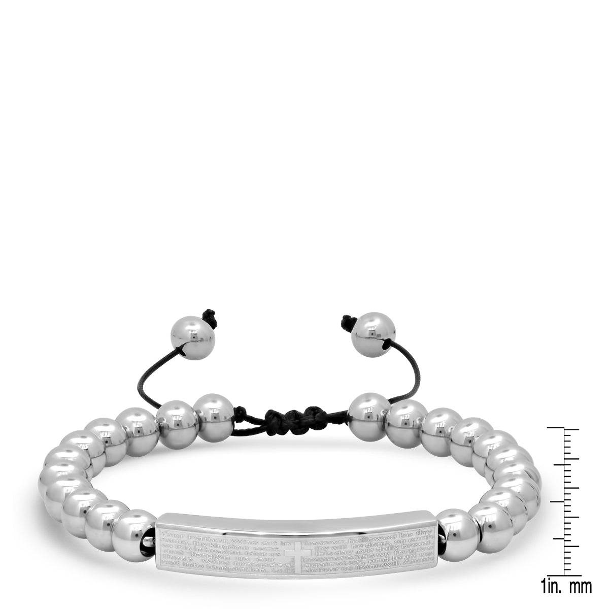 Stainless Steel Beaded Our Father English Prayer Id Drawstring Bracelet