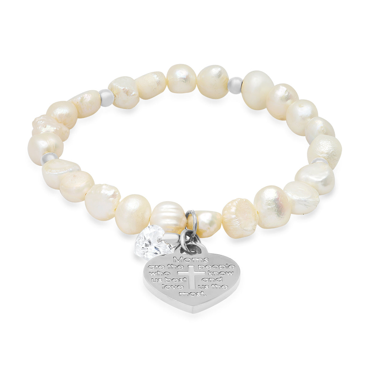 "Moms are…." heart Charm freshwater pearl bracelet