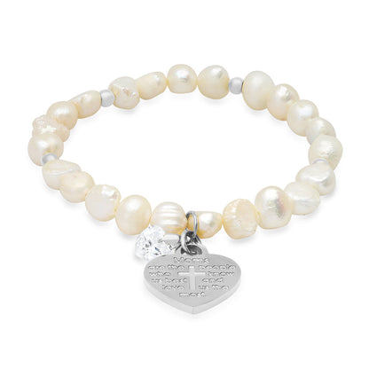 "Moms are…." heart Charm freshwater pearl bracelet