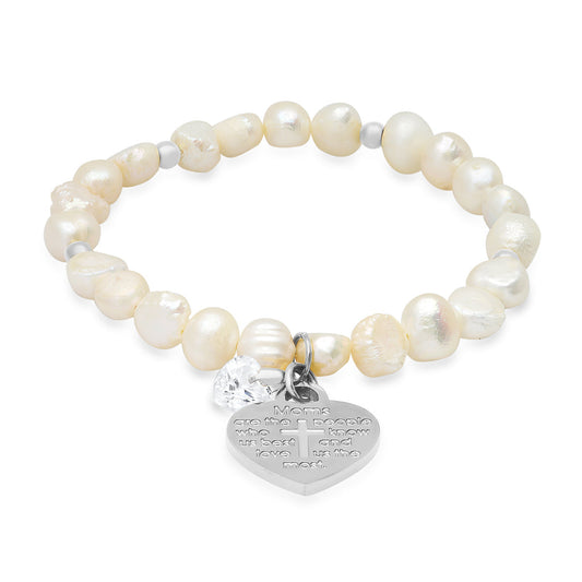 "Moms are…." heart Charm freshwater pearl bracelet