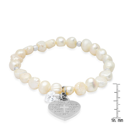 "Moms are…." heart Charm freshwater pearl bracelet