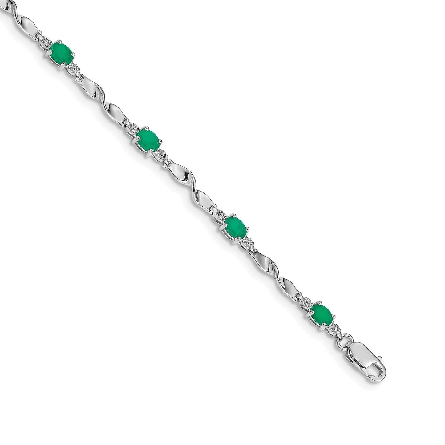 Genuine Green Emerald and Diamond Twisted Link 7 inch Bracelet