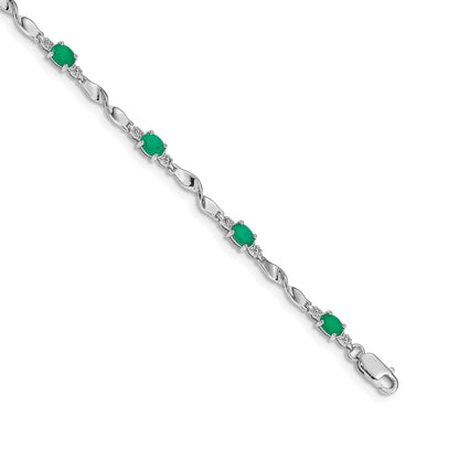 Genuine Green Emerald and Diamond Twisted Link 7 inch Bracelet