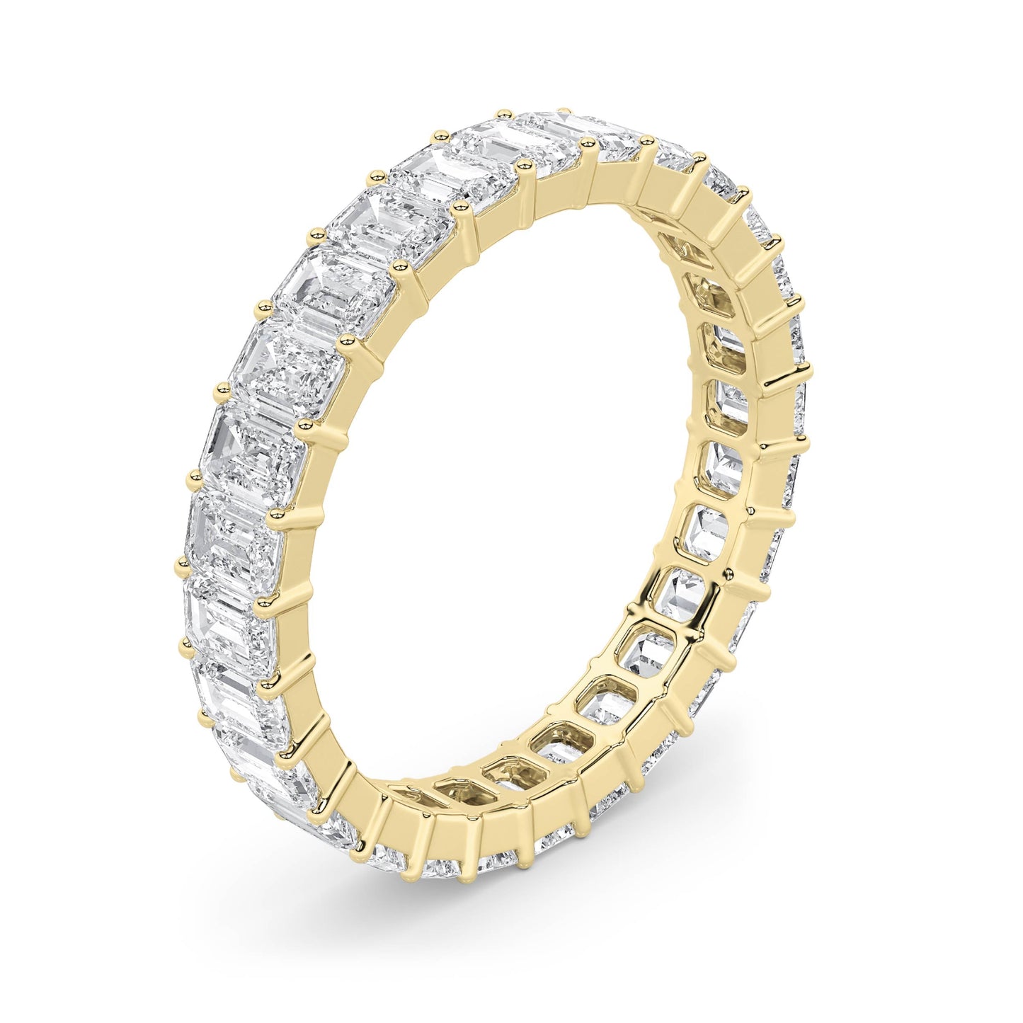 3.35Cttw Emerald Shaped Lab Grown Diamond Split Prong Eternity Ring in 14K Gold (F/VS)