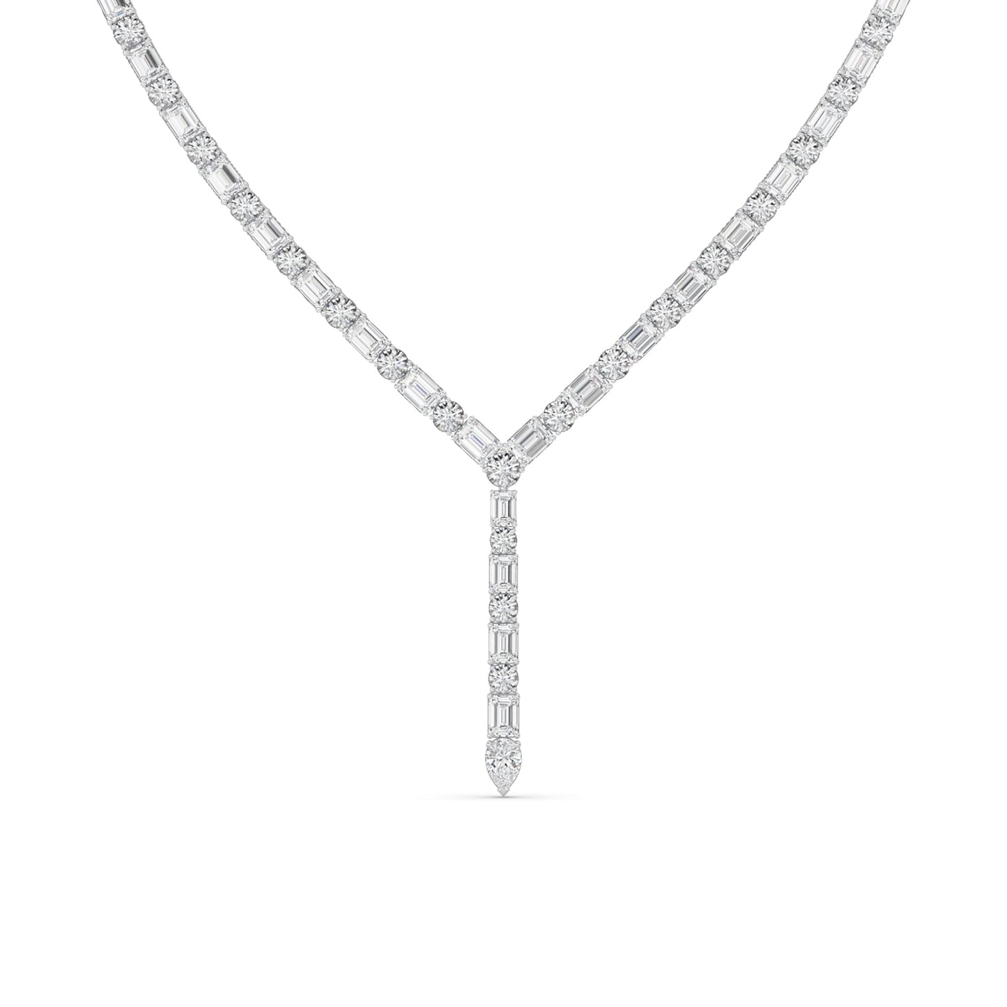 28.0 Ct Multi-Shape (F/VS) Lab Grown Diamond Prong 14K White Gold Classic Eternity Tennis Necklace