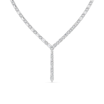 28.0 Ct Multi-Shape (F/VS) Lab Grown Diamond Prong 14K White Gold Classic Eternity Tennis Necklace