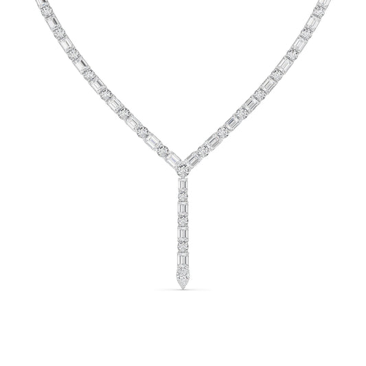 28.0 Ct Multi-Shape (F/VS) Lab Grown Diamond Prong 14K White Gold Classic Eternity Tennis Necklace