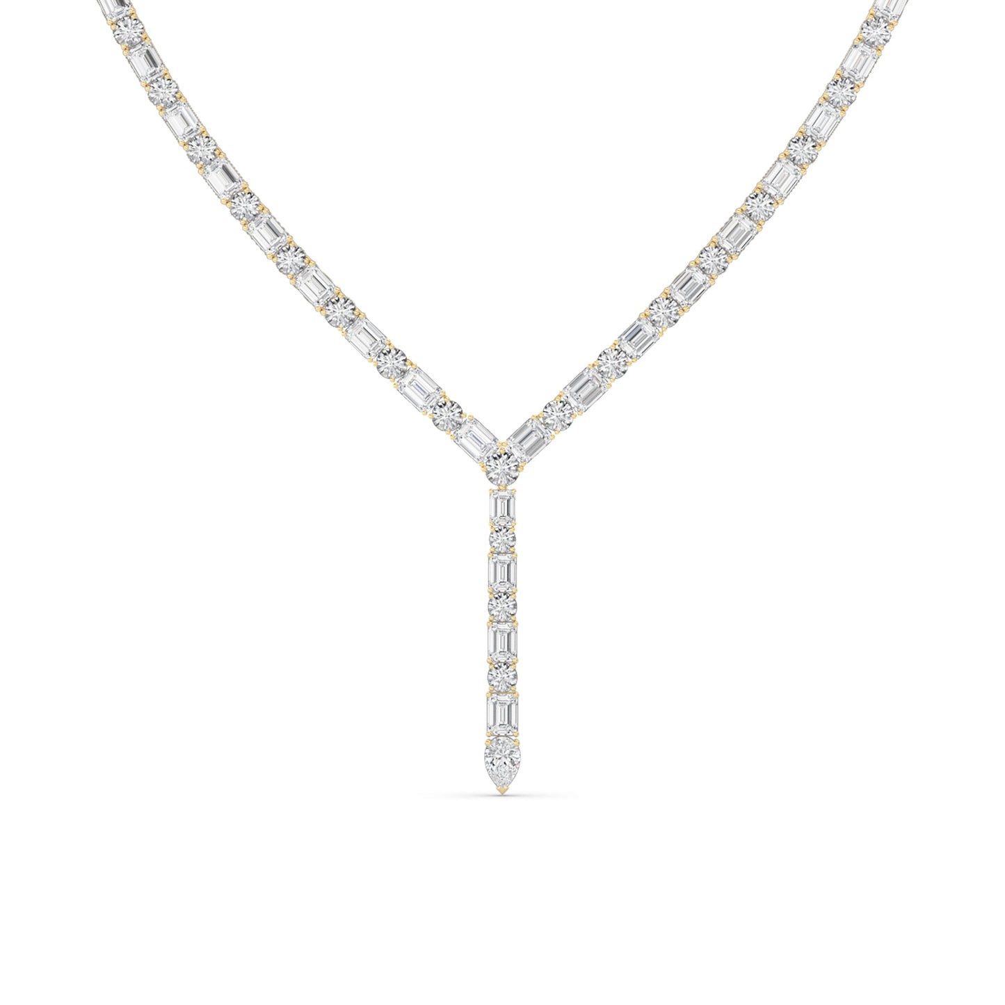28.0 Ct Multi-Shape (F/VS) Lab Grown Diamond Prong 14K Yellow Gold Classic Eternity Tennis Necklace