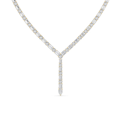 28.0 Ct Multi-Shape (F/VS) Lab Grown Diamond Prong 14K Yellow Gold Classic Eternity Tennis Necklace