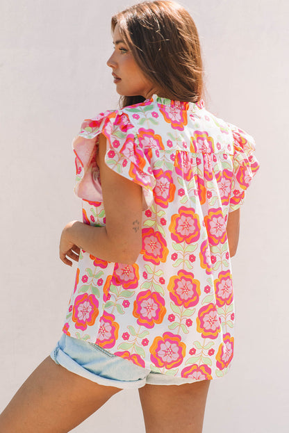Threaded Pear Mikaela Ric-rac Trim Split Neck Loose Blouse