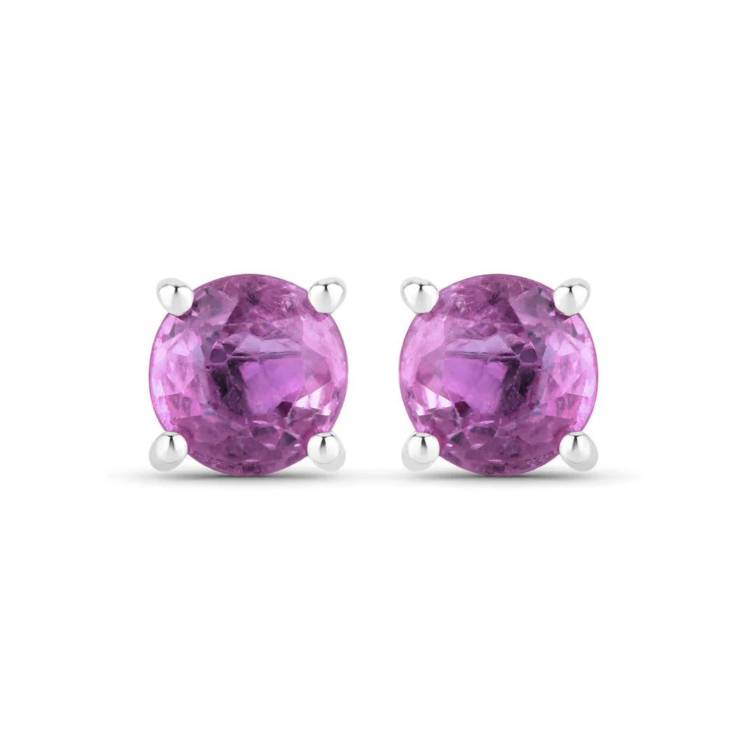 1.30 Ct Round Pink Sapphire Prong 10K Gold Stud Earrings