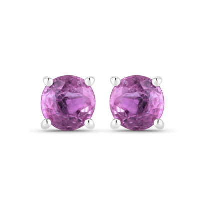 1.30 Ct Round Pink Sapphire Prong 10K Gold Stud Earrings