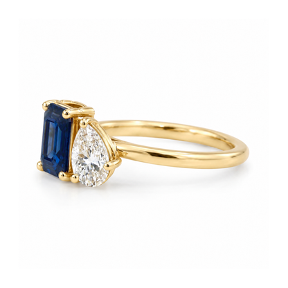 2.60 Cttw Octagon Emerald, Ruby, Sapphire and Lab Diamond 14K Yellow Gold Toi et Moi Ring