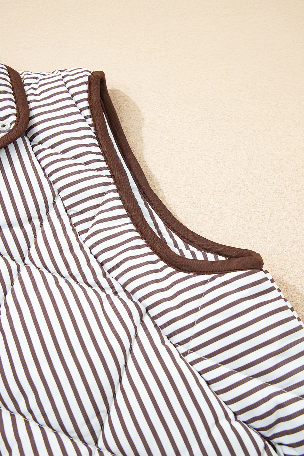 Skylar Striped Snap Button Scalloped Hem Winter Vest  - Brown